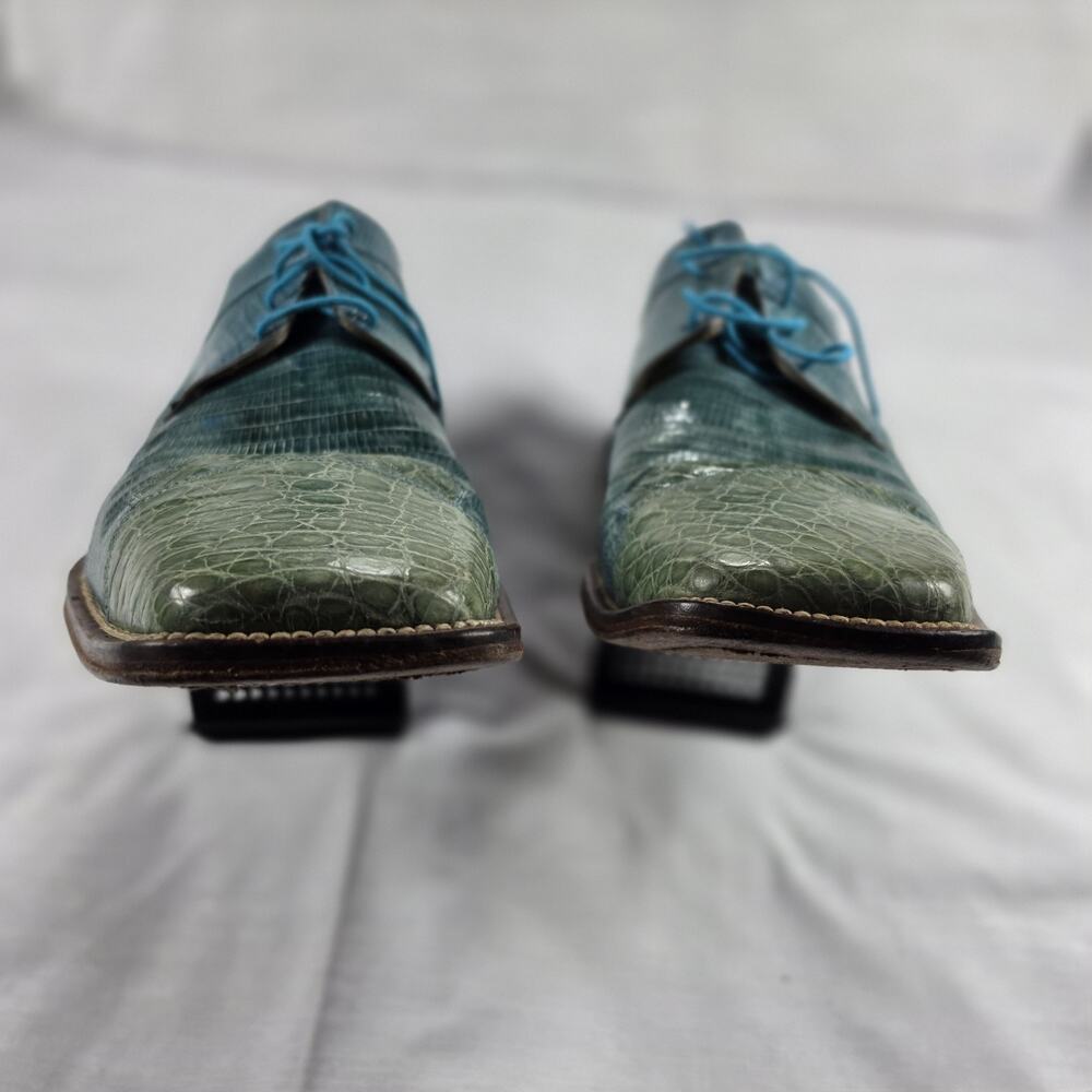 David Eden Oxfords Mens 10.5 Crocodile Patchwork Baby Blue - Picture 8 of 8